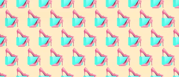 Бесшовный Модный Узор Классические Розовые Туфли Использование Футболки Поздравительных Открыток — стоковое фото