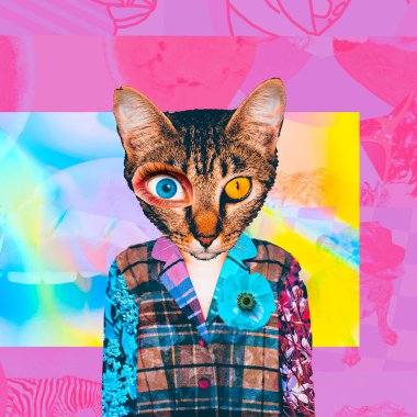 Çağdaş sanat kolajı. Retro Cat dergisi kupürü