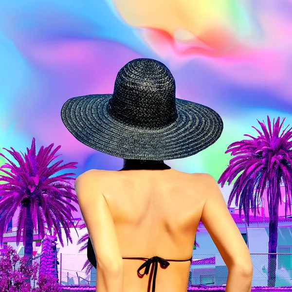 Collage Art Contemporain Lady Amoureuse Plage Mode Style Vacances — Photo