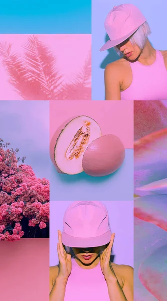 Ästhetisches Moodboard Der Mode Pinkfarbene Pastelltöne Vibrieren Sommer Stil — Stockfoto