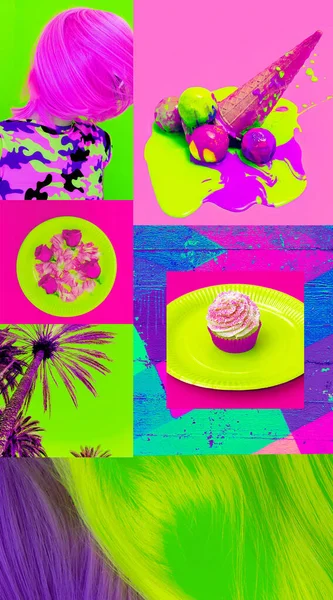Ästhetisches Moodboard Der Mode Saure Farben Mischen Strahlende Sommerstimmung — Stockfoto