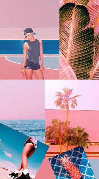 Fashion aesthetic moodboard. Beach  Girl summer style