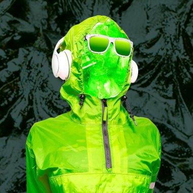 Çağdaş sanat kolajı. Kristal Hippi Yeşil Adam. En düşük tasarım