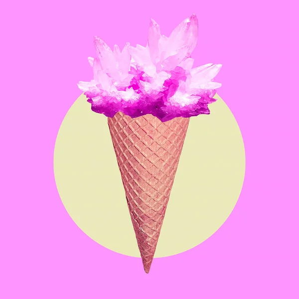 Contemporary Art Collage Ice Cream Crystal Minimal Design — Stock Photo, Image