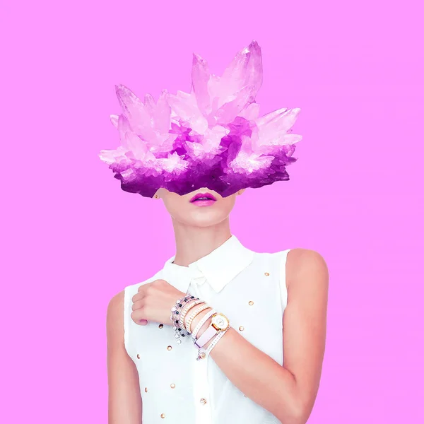 Contemporary Art Collage Crystal Fashion Girl Minimal Design — Stock Photo, Image