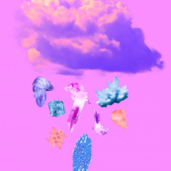 Collage Arte Contemporanea Pioggia Cristallo Design Minimale — Foto Stock