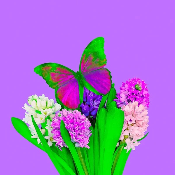 Colagem Arte Contemporânea Borboleta Flores Verão Primavera Humor — Fotografia de Stock