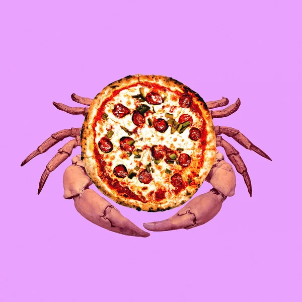 Contemporary Art Collage Pizza Crabs — Stock Photo, Image