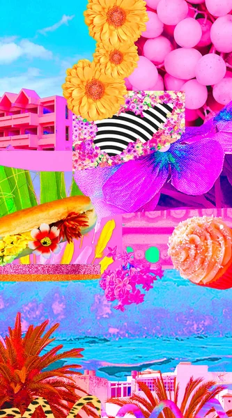 Estetiskt Moodboard Kreativt Collage Blanda Texturer Och Föremål Sommarstämningar — Stockfoto