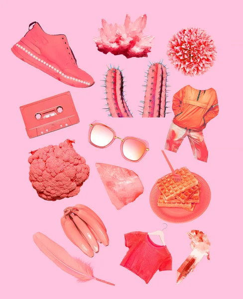 Σετ Κολλάζ Ροζ Χρώμα Αισθητική Διάθεση Μόδας — Φωτογραφία Αρχείου