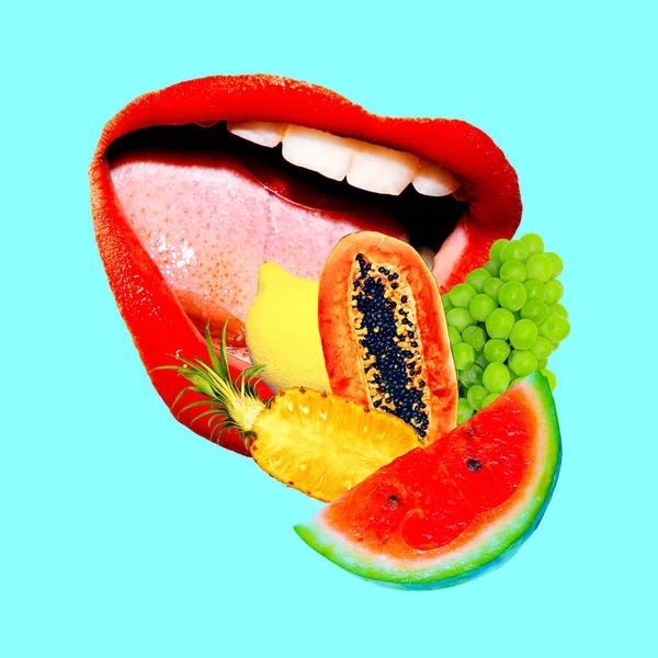 Collage Art Contemporain Fruits Amant Bouche — Photo