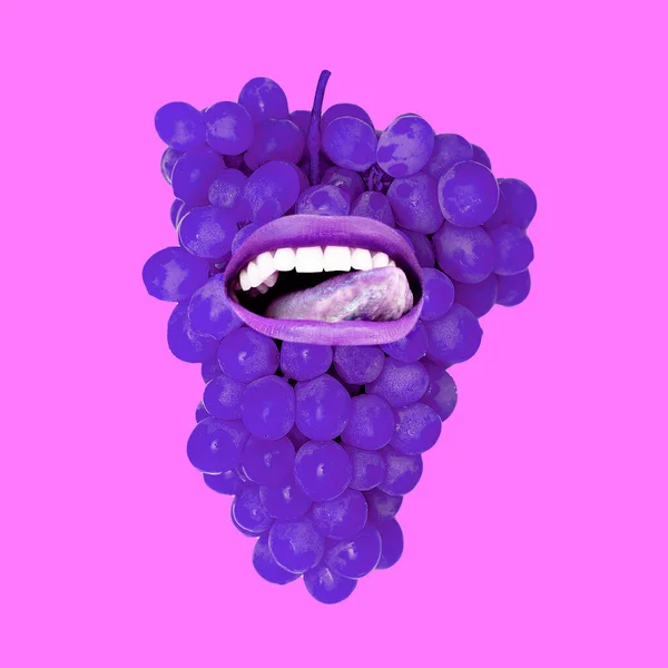 Сучасне Мистецтво Колаж Губи Виноград Концепція Вітаміну — стокове фото
