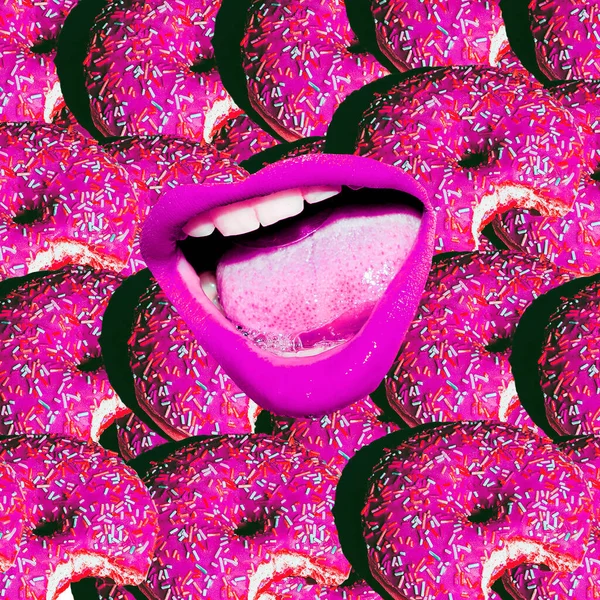 Collage Arte Contemporáneo Donut Amante Concepto — Foto de Stock