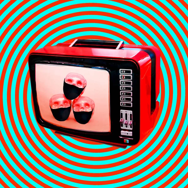 Contemporary art collage.  Tv news Corona virus concept