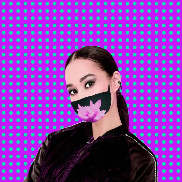 Contemporary Art Collage Girl Protective Mask Corona Virus — Stock Photo, Image