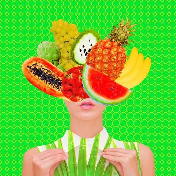 Colagem Arte Contemporânea Conceito Frutário Vitaminas Vida — Fotografia de Stock