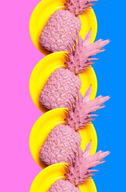 Moda estetiği kolaj kolajörleri. Boyalı pembe ananas. En küçük sanat