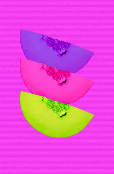 ファッション審美的なムードボードの壁紙 ピンクの背景にクリエイティブメロン 果物のビタミンの概念 — ストック写真