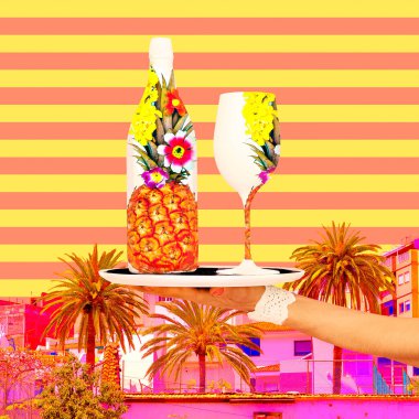 Çağdaş sanat kolajı. Yaz Tropik Kokteyl Tatil Titreşimleri