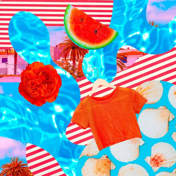 Kolaż Sztuki Współczesnej Summer Sea Miłośnik Płaski Świecki Wygląd Styl — Zdjęcie stockowe