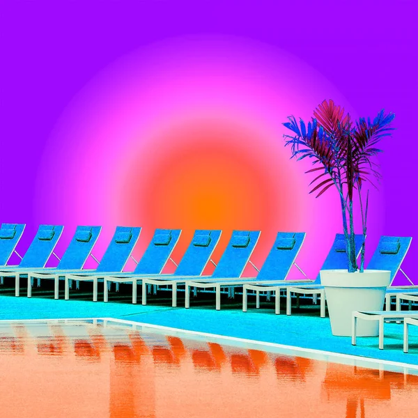 現代美術のコラージュ 熱帯水泳の投票場所 リラックスタイム — ストック写真