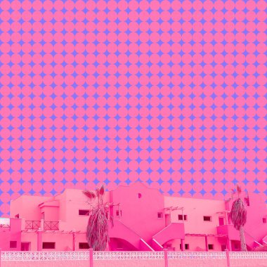 Çağdaş sanat kolajı. Tropik pembe tatil titreşimleri