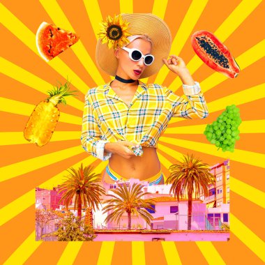 Çağdaş sanat kolajı. Tatil köyü Kız Plajı Rahatlama Tarzı