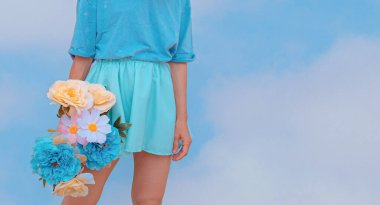 Fresh Summer look. Flowers Girl aesthetic.   Blue Pastel vanilla color design clipart