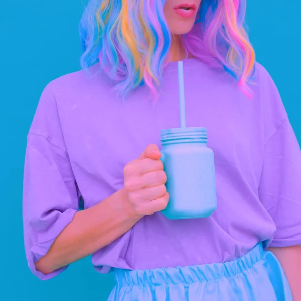 Μπλε Μωβ Pastel Summer Βανίλια Κορίτσι Φρέσκο Ρομαντικό Smoothie Δονήσεις — Φωτογραφία Αρχείου