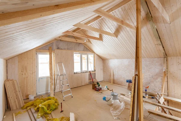 Interior rumah bingkai dalam proses konstruksi — Stok Foto