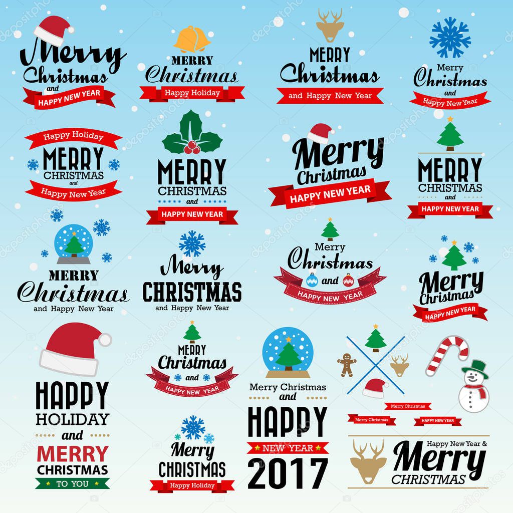 Christmas and new year labels set