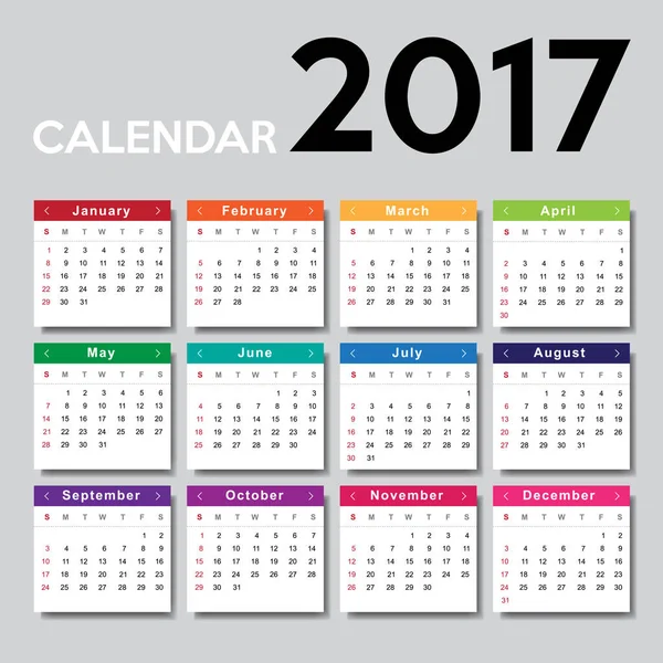 Calendario 2017 modello — Vettoriale Stock