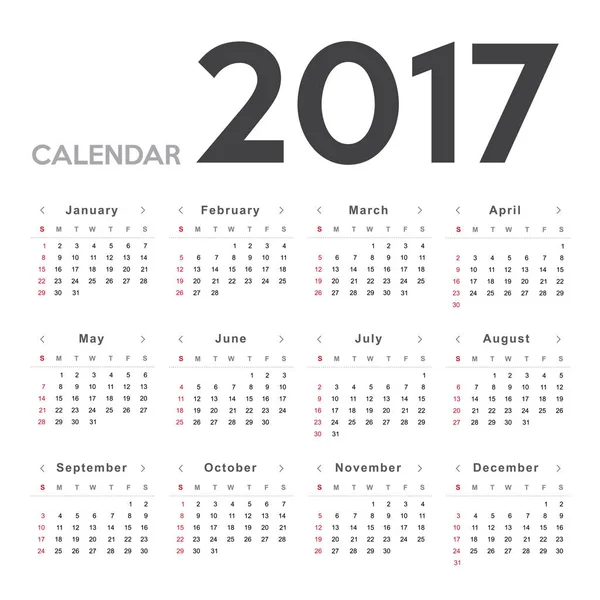 Modelo de calendário 2017 —  Vetores de Stock