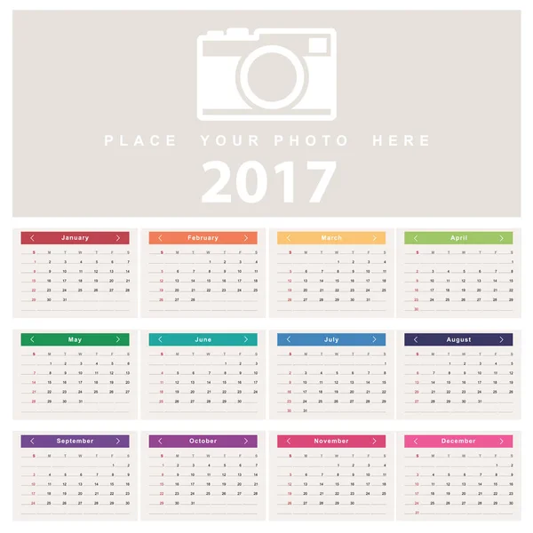 Calendario 2017 plantilla — Vector de stock