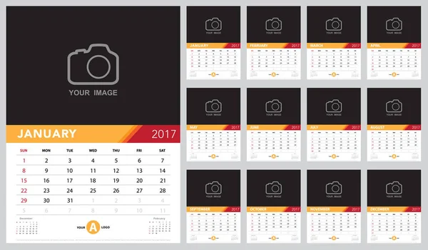 Modelo de calendário 2017 —  Vetores de Stock