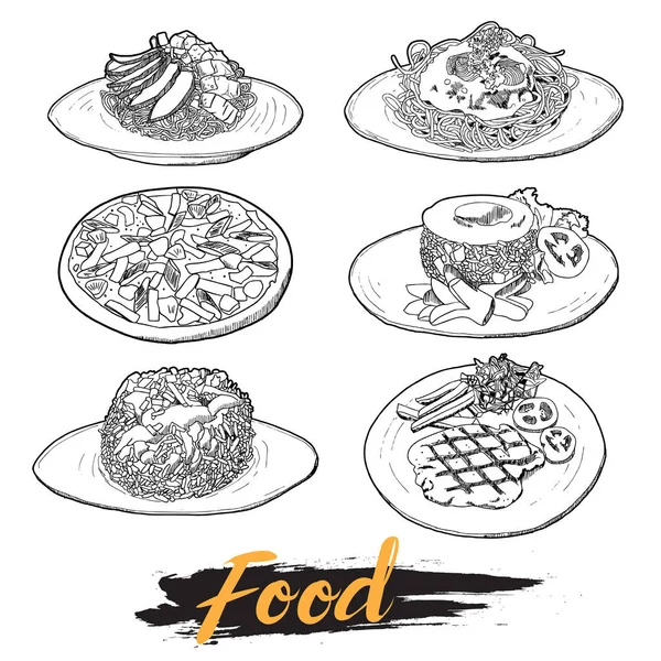 Conjunto de desenho de mão de alimentos — Vetor de Stock