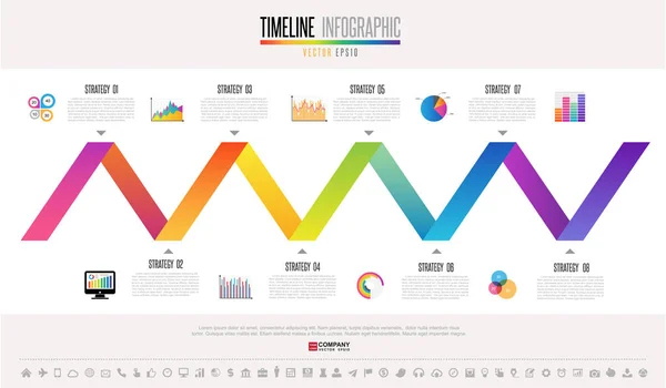 Timeline-Vorlage mit Symbolen — Stockvektor