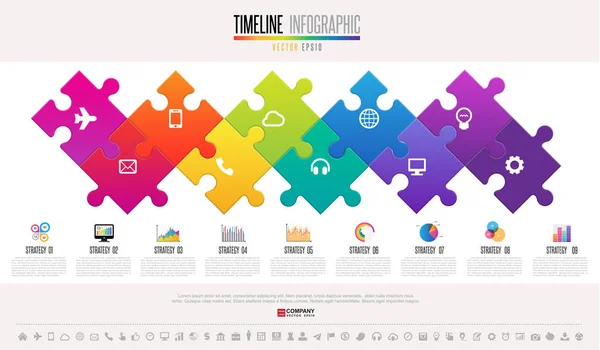 Línea de tiempo con iconos establecidos — Vector de stock