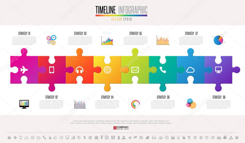 Timeline with icons set