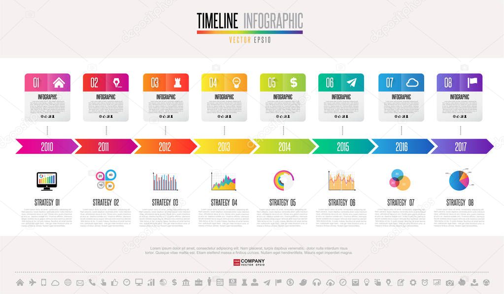 design of Timeline Infographics set