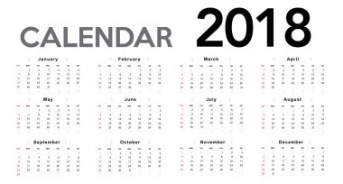 Modern takvim 2018 şablonu