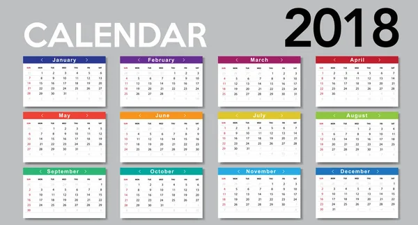 Templat Kalender modern 2018 - Stok Vektor