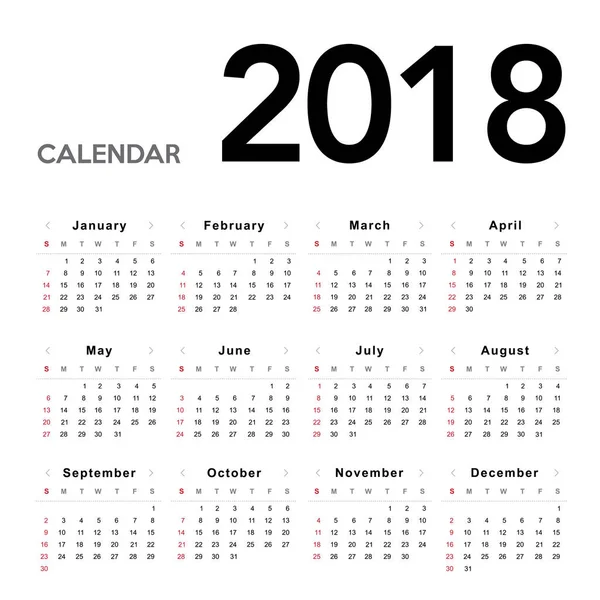 Calendario moderno 2018 modello — Vettoriale Stock