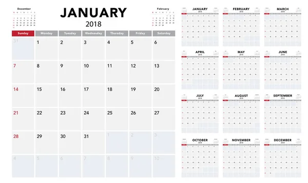 Ontwerp van kalender 2018 sjabloon — Stockvector