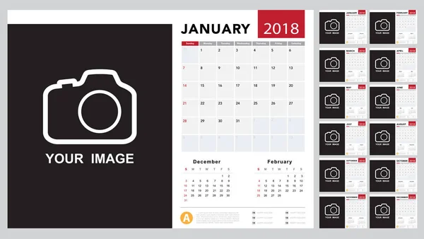 Projeto do modelo de calendário 2018 —  Vetores de Stock
