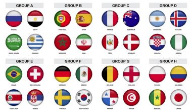 vektör çizim tasarım spor tounament rozeti ile ülke bayrakları kümesi