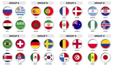 vektör çizim tasarım spor tounament rozeti ile ülke bayrakları kümesi