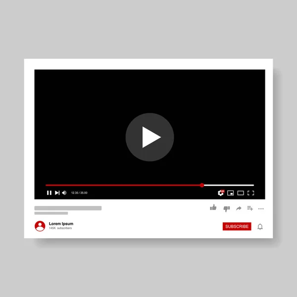 Frame video player interface. Design mockup video channel pc. Tube