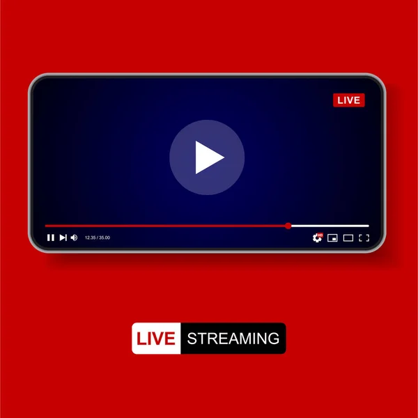 Design Del Modello Lettore Video Finestra Live Streaming Mockup Giocatore — Vettoriale Stock