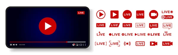 Projektowanie Szablonów Odtwarzacza Wideo Okno Mockup Live Stream Graczu Koncepcja — Wektor stockowy